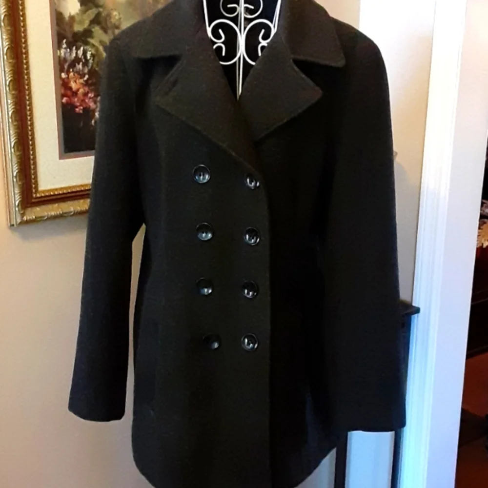 Calvin Klein charcoal gray double breasted short wool blend lined jacket L EUC …